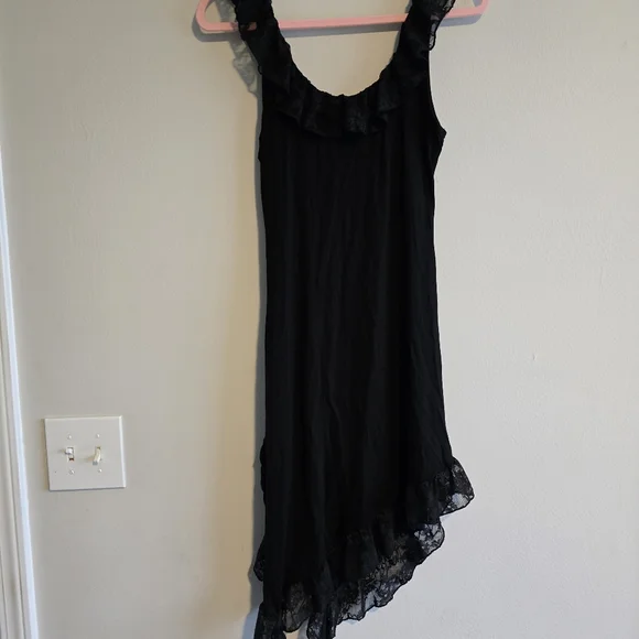 Black Lace Trim Asymmetrical Dress M - Picture 6 of 8